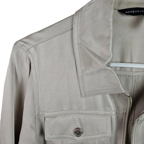 White House Black Market Jacket M Tan Ruffle Hem Full Zip Military Utility - Picture 2 of 10